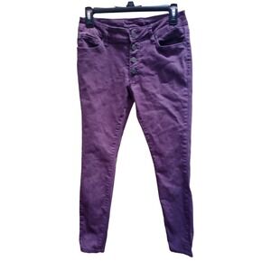 Tahari Purple Jeans Amelia Button Fly Skinny 4/27 Soft Comfortable Stretchy